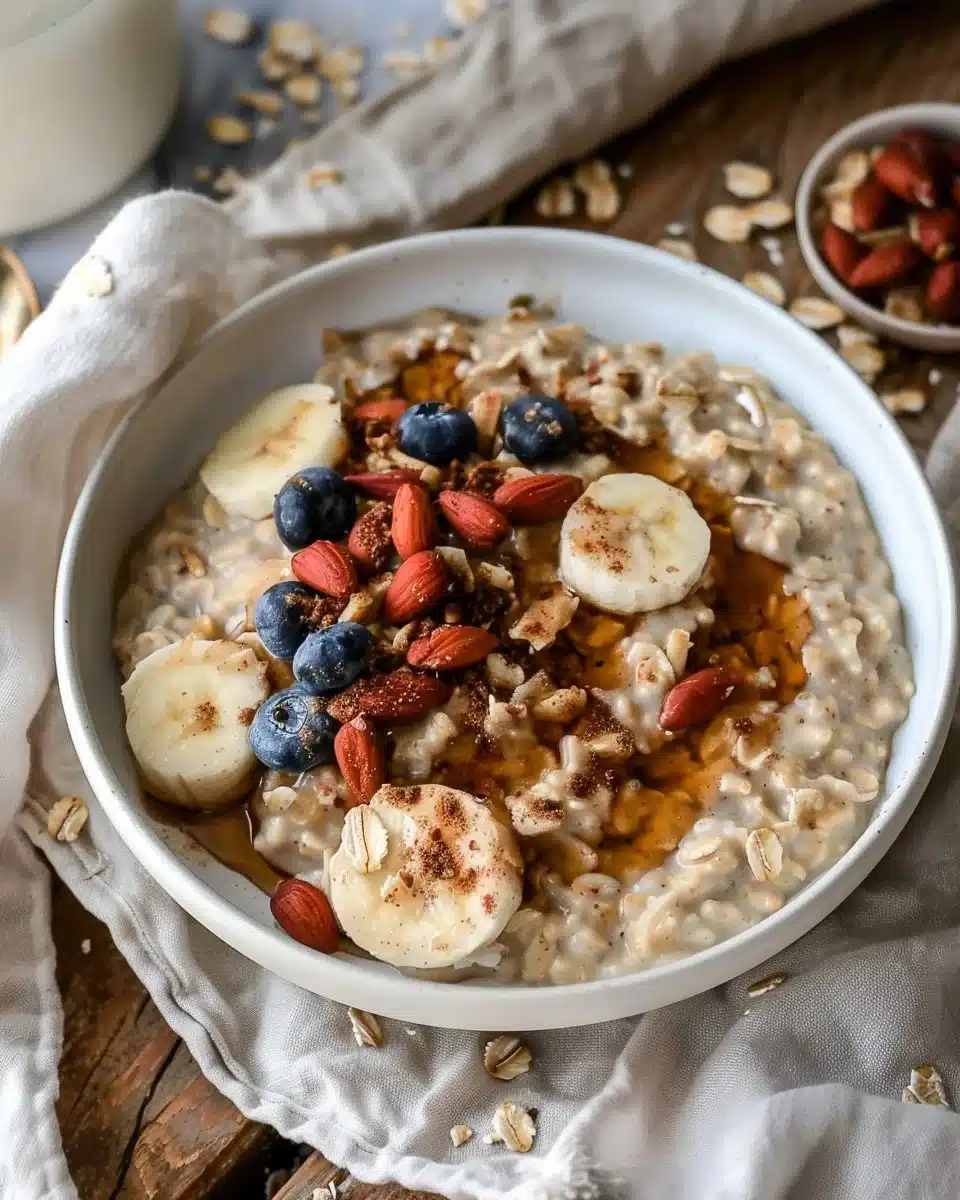 Bol d’avoine protéiné fruité avec des fruits frais