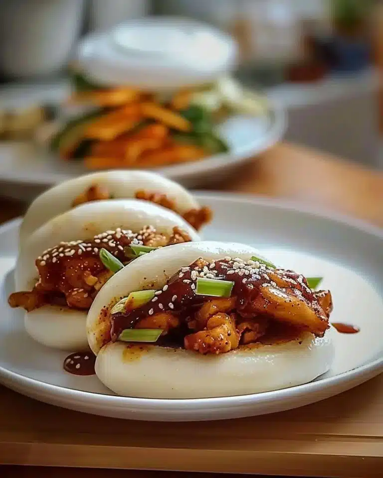 Buns coréens au poulet garnis prêts à déguster