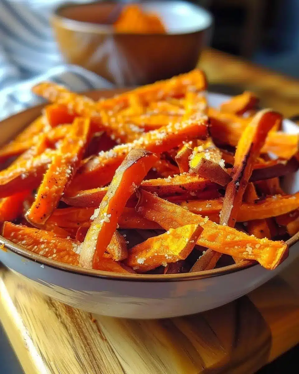 Frites de patate douce croustillantes servies dans un plat