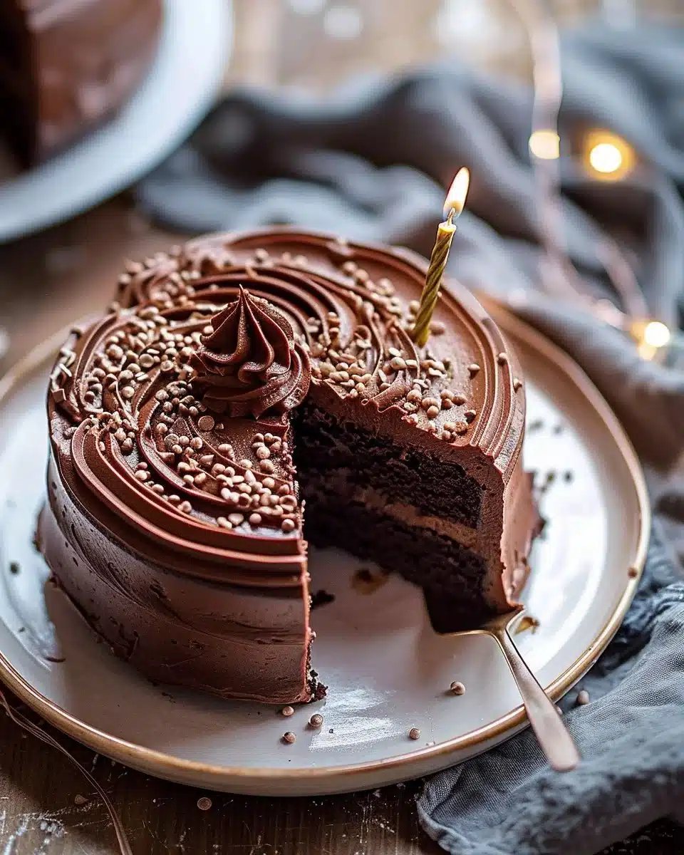 Gâteau anniversaire chocolat moelleux décoré avec des fruits et des bougies