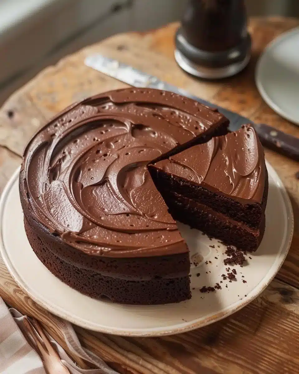 Gâteau chocolat moelleux avec ganache au chocolat sur un plat