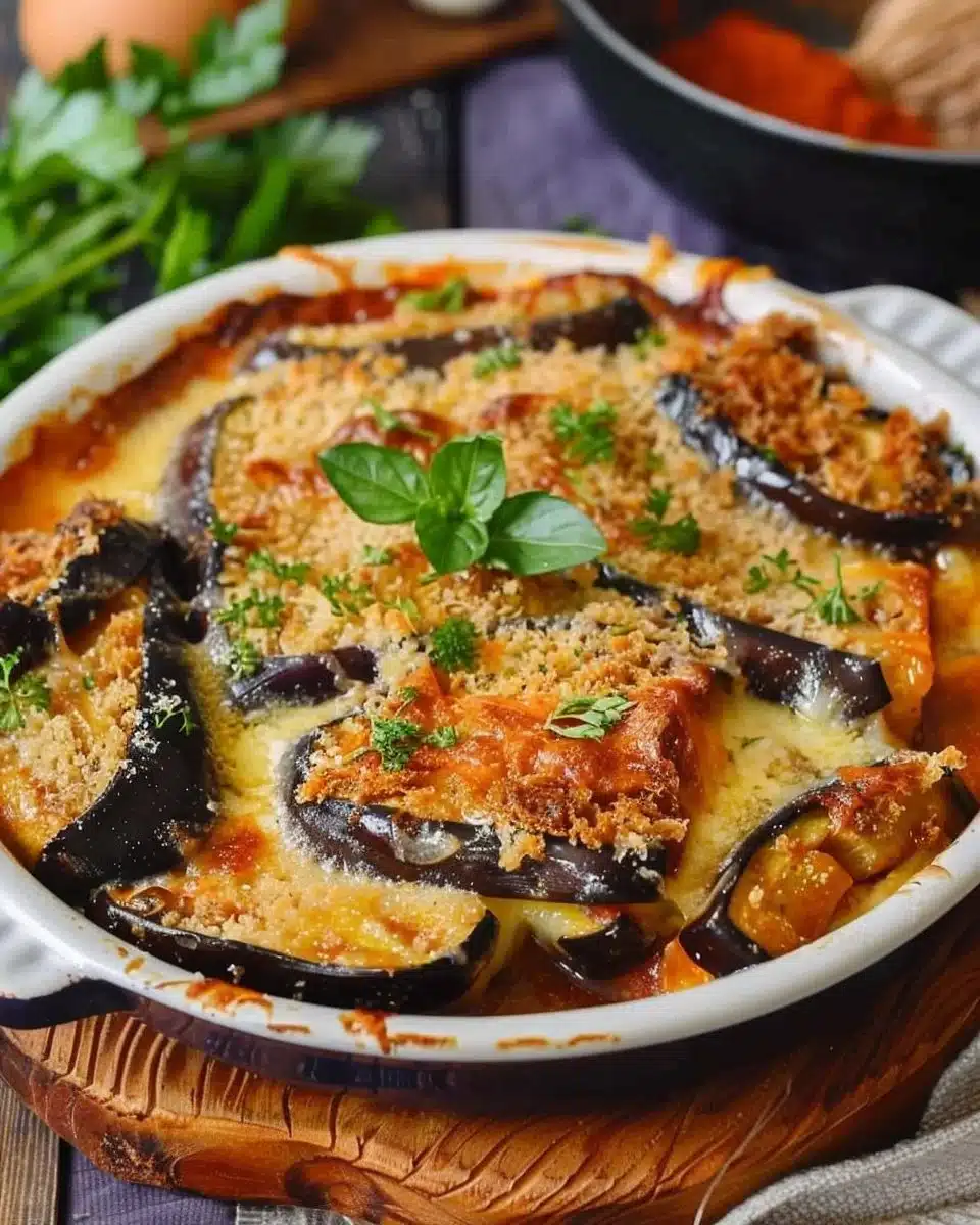 Gratin d'aubergines facile à préparer, plat savoureux et réconfortant.