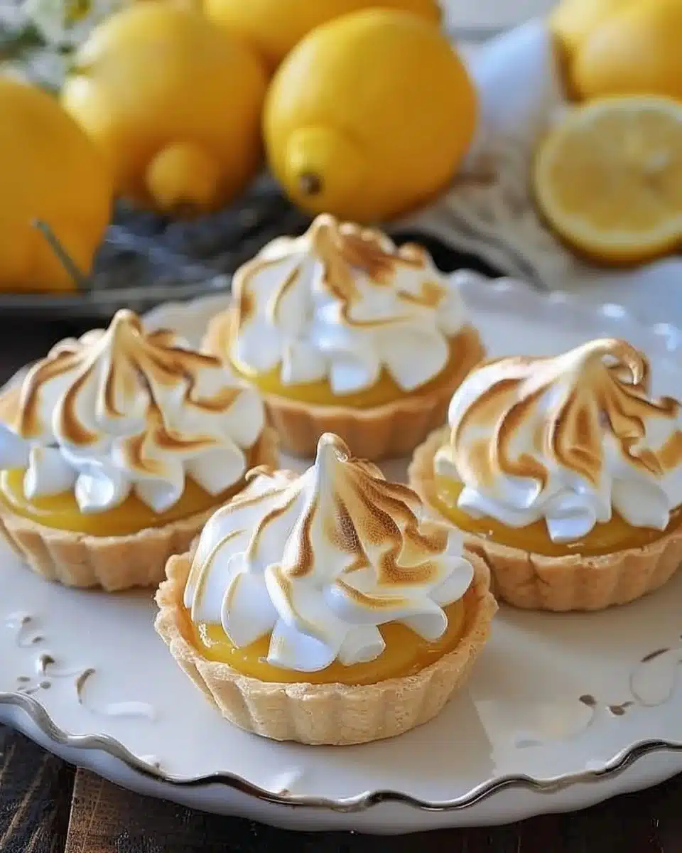 Mini tartelettes citron meringuées garnies de crème et meringue dorée