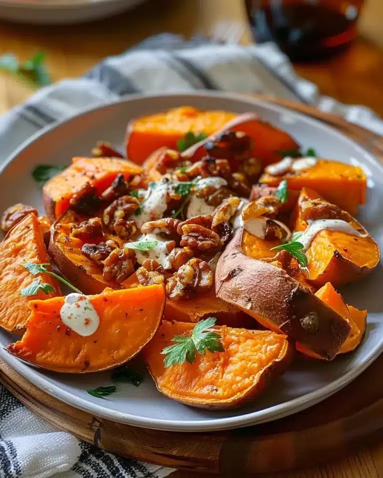 Patates douces rôties au four, dorées et savoureuses, prêtes à être servies.