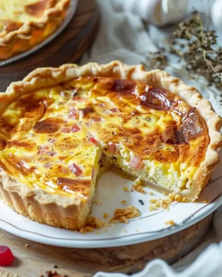Quiche Lorraine classique facile, délicieusement garnie de lardons et crème.