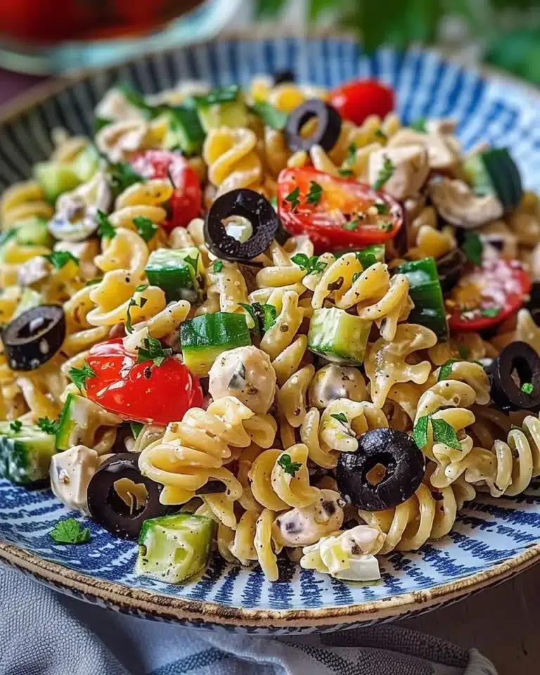 Salade de pâtes méditerranéenne avec légumes frais et vinaigrette