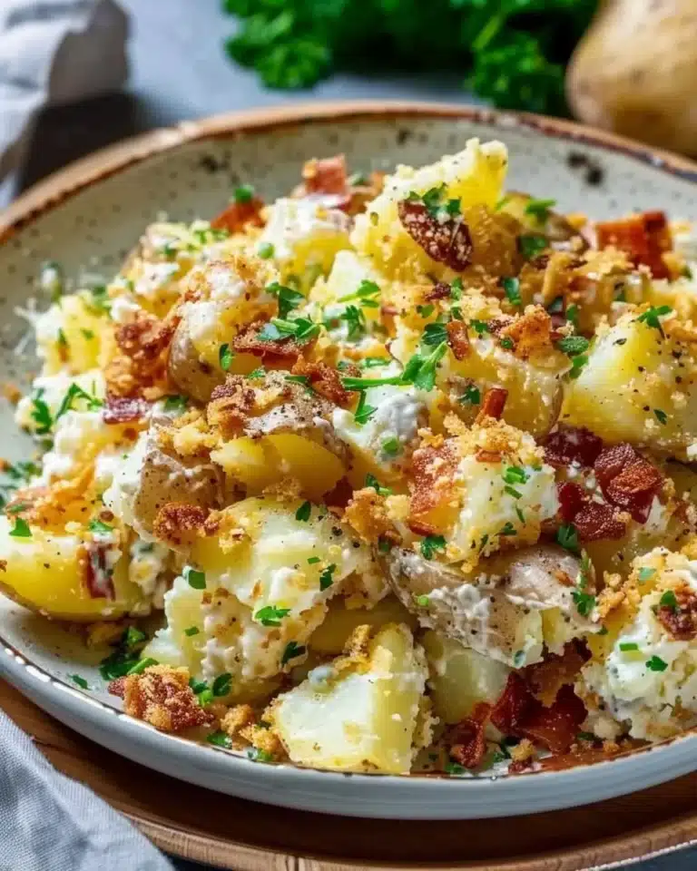 Salade de pommes de terre croustillantes servie dans un bol coloré.