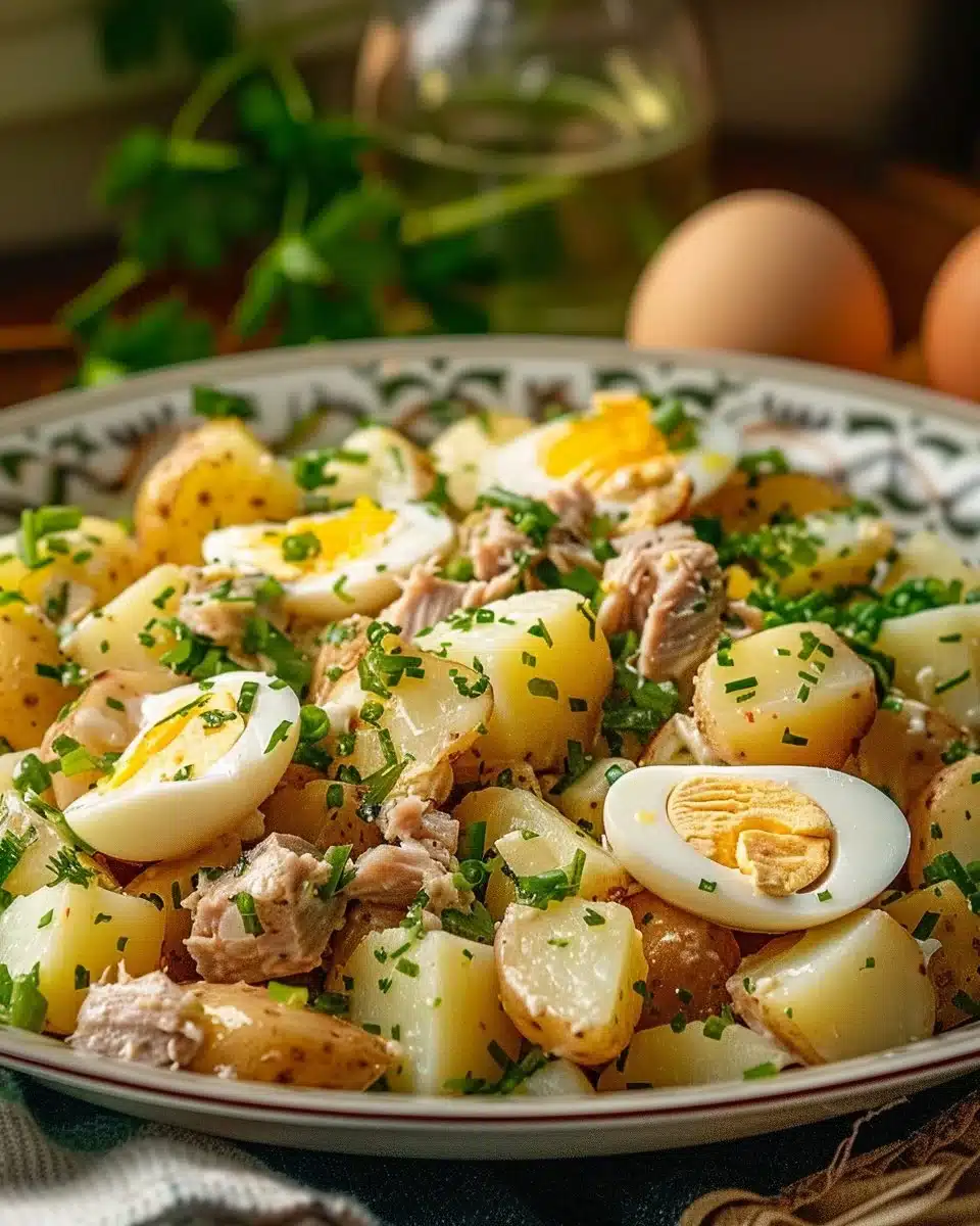 Salade de pommes de terre au thon et aux œufs frais