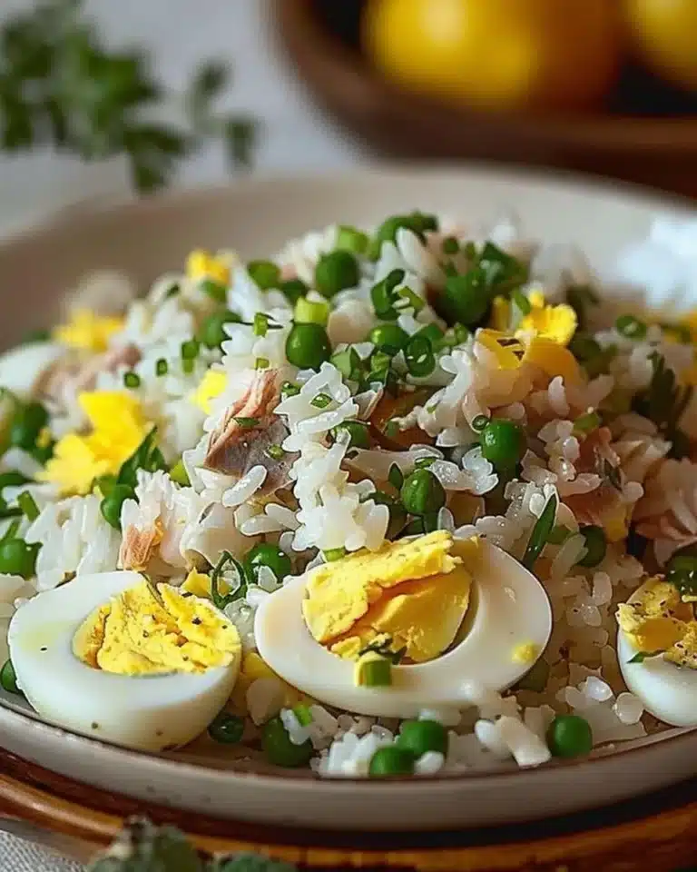 Salade riz thon avec œufs durs, plat coloré et savoureux