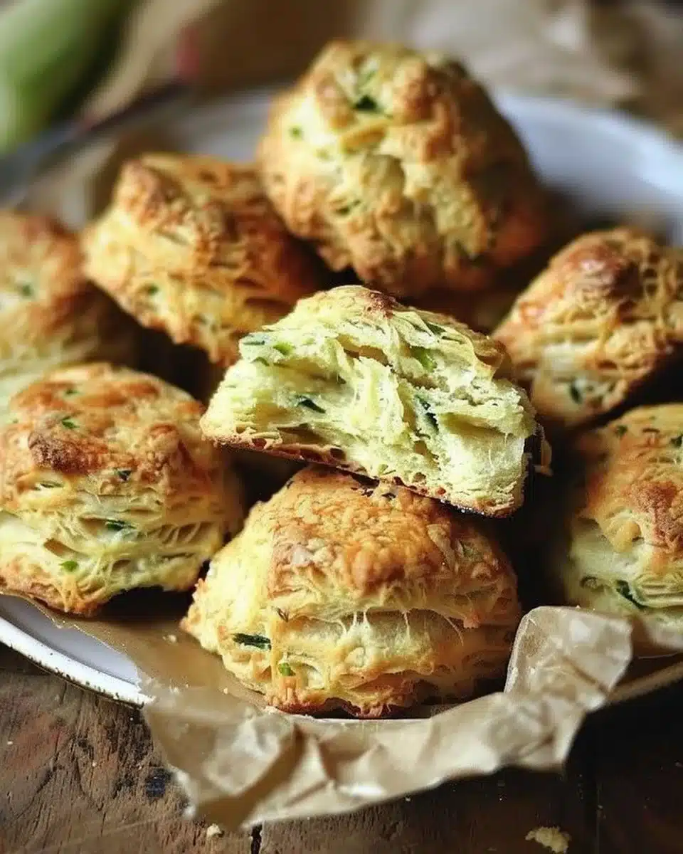 Scones à l’ail des ours fraîchement cuits, dorés et appétissants.