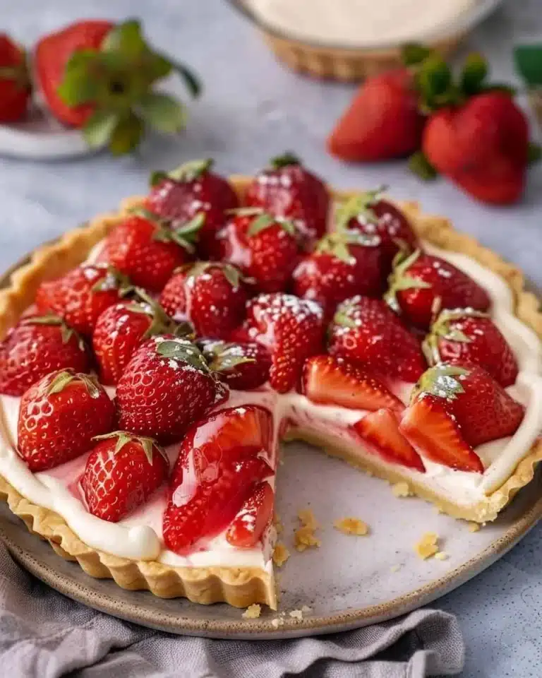 Tarte aux fraises facile avec garniture de fruits frais en dessert
