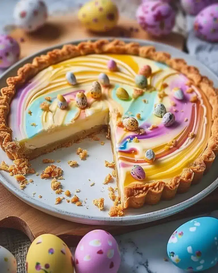 Tarte de Pâques colorée sur une table festive