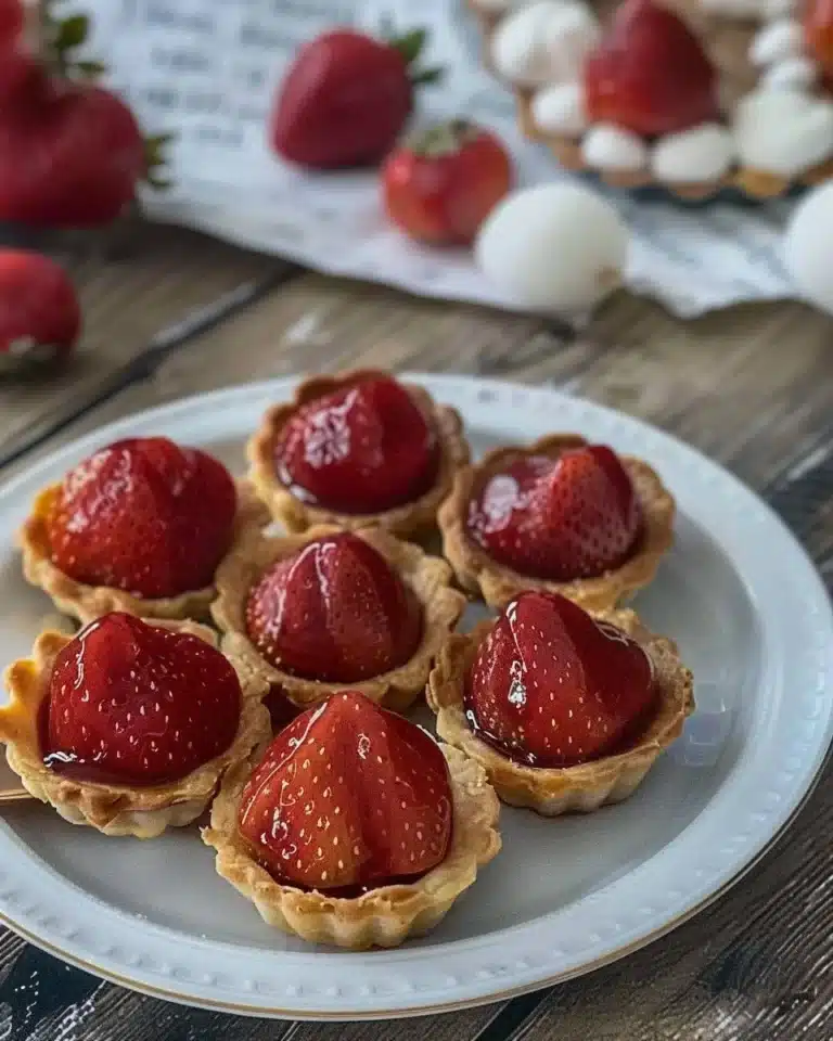 Tartelettes fraises renversées garnies de crème et fraises fraîches